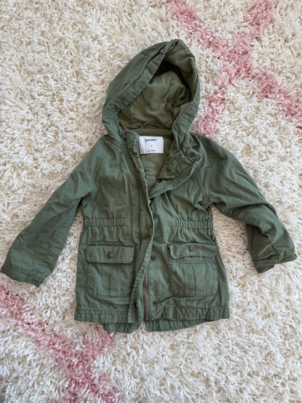 Old Navy Olive Green Hooded Utility Coat for Girls Size 3T